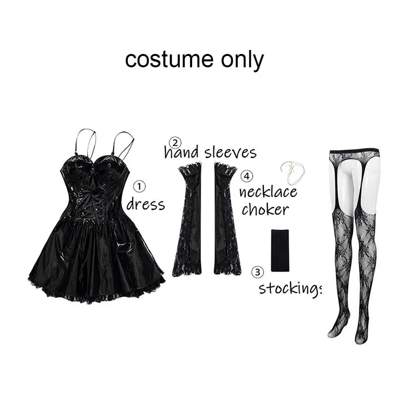MisaMisa Cosplay Costume – Gothic Death Note Outfit for Women, Leather Dress with Stockings, Garters & Choker for Halloween