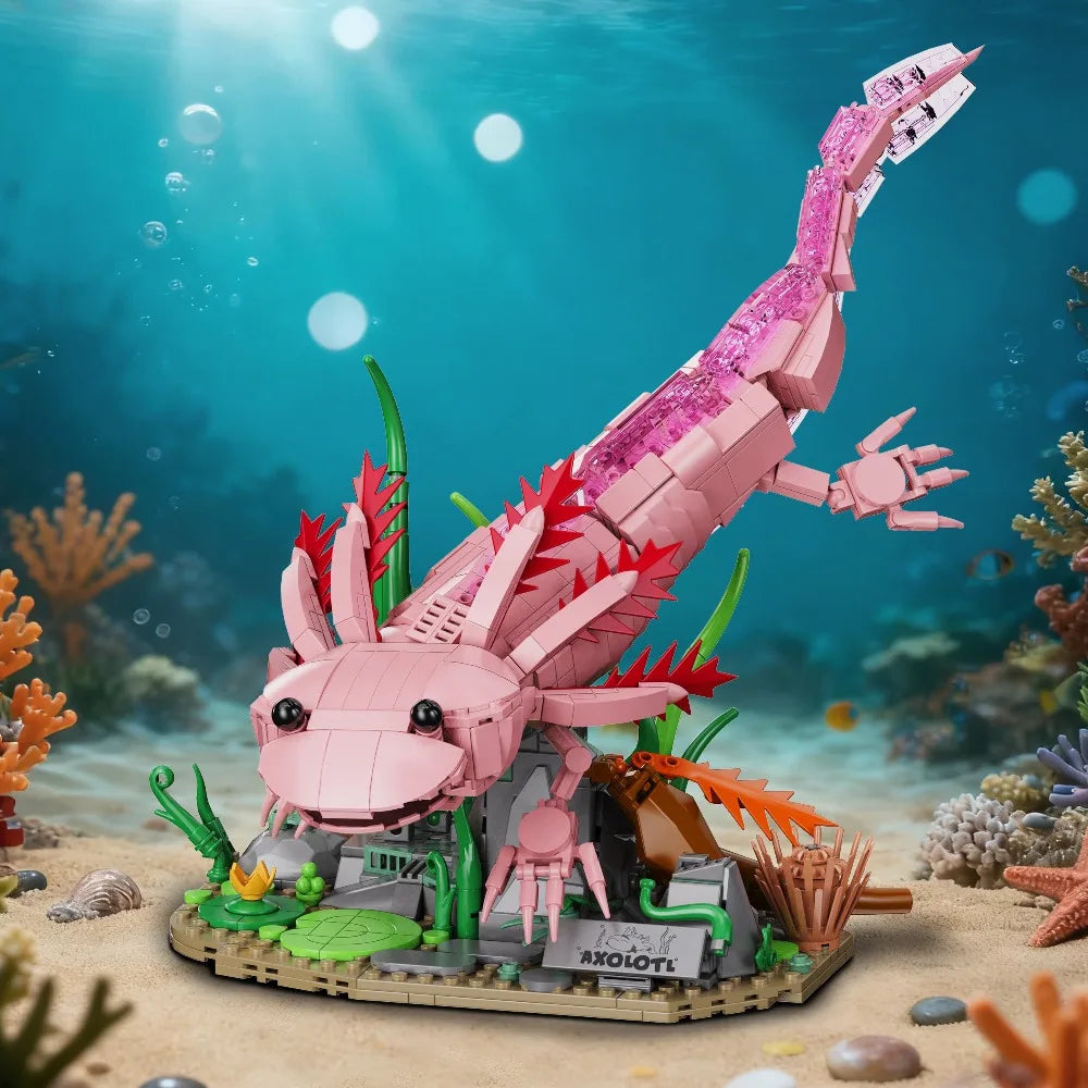 998-Piece Axolotl Building Blocks Set - Creative Aquatic Amphibian Model Toy & Gift for Adults