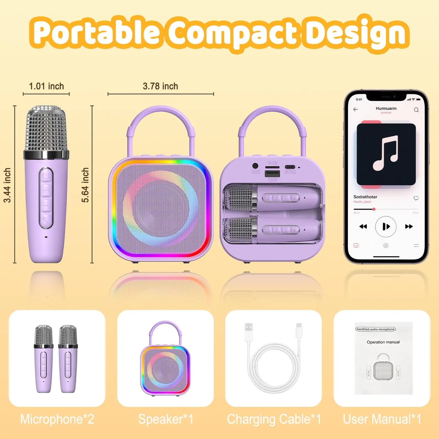 Haomuren Mini Karaoke Machine for Kids – Portable Bluetooth Speaker with 2 Mics, All-in-One Home Party Toy & Gift for Girls