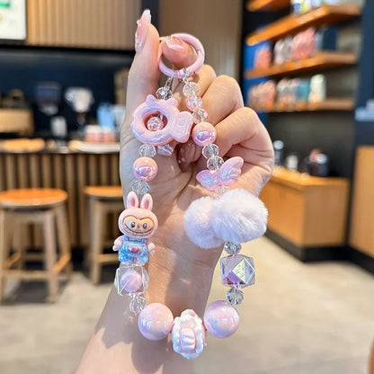 New Rabbit Hairball Beaded Mobile Phone Chain — Cute Cartoon Lanyard & Bag Pendant, Popular Gift Phone Charm for Girls
