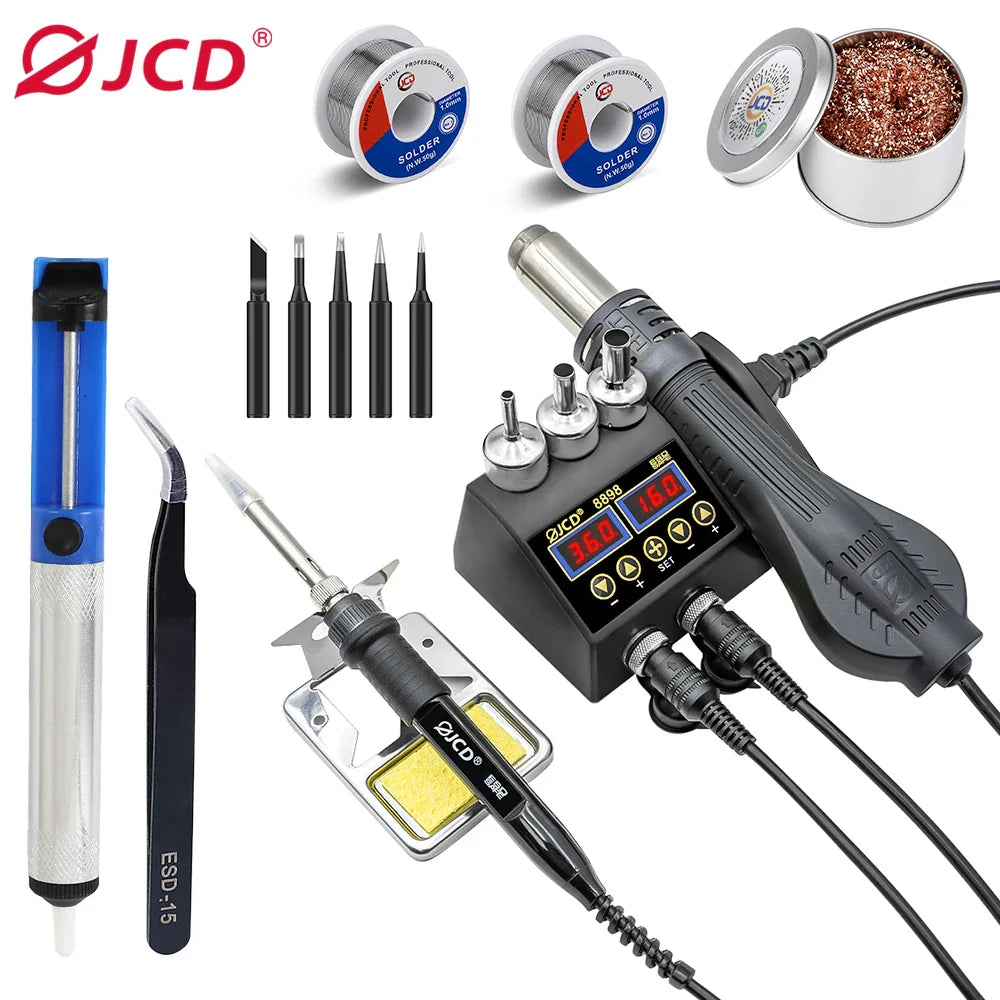 JCD 8898 2-in-1 Soldering Station 750W – Soldering Iron & Hot Air Gun for BGA SMD Phone Repair & Welding
