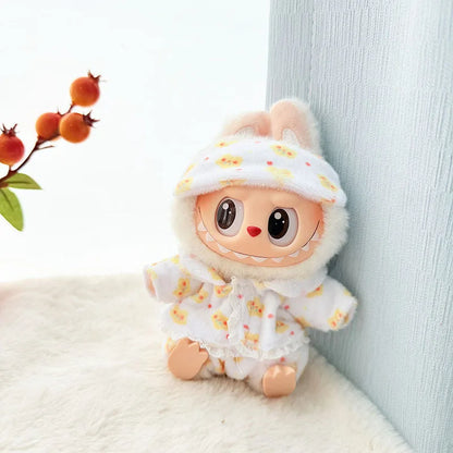 Labubu I & II Doll Clothes – 15cm/17cm Cute Eye Mask Pajama 3-Piece Set for Plush Dolls