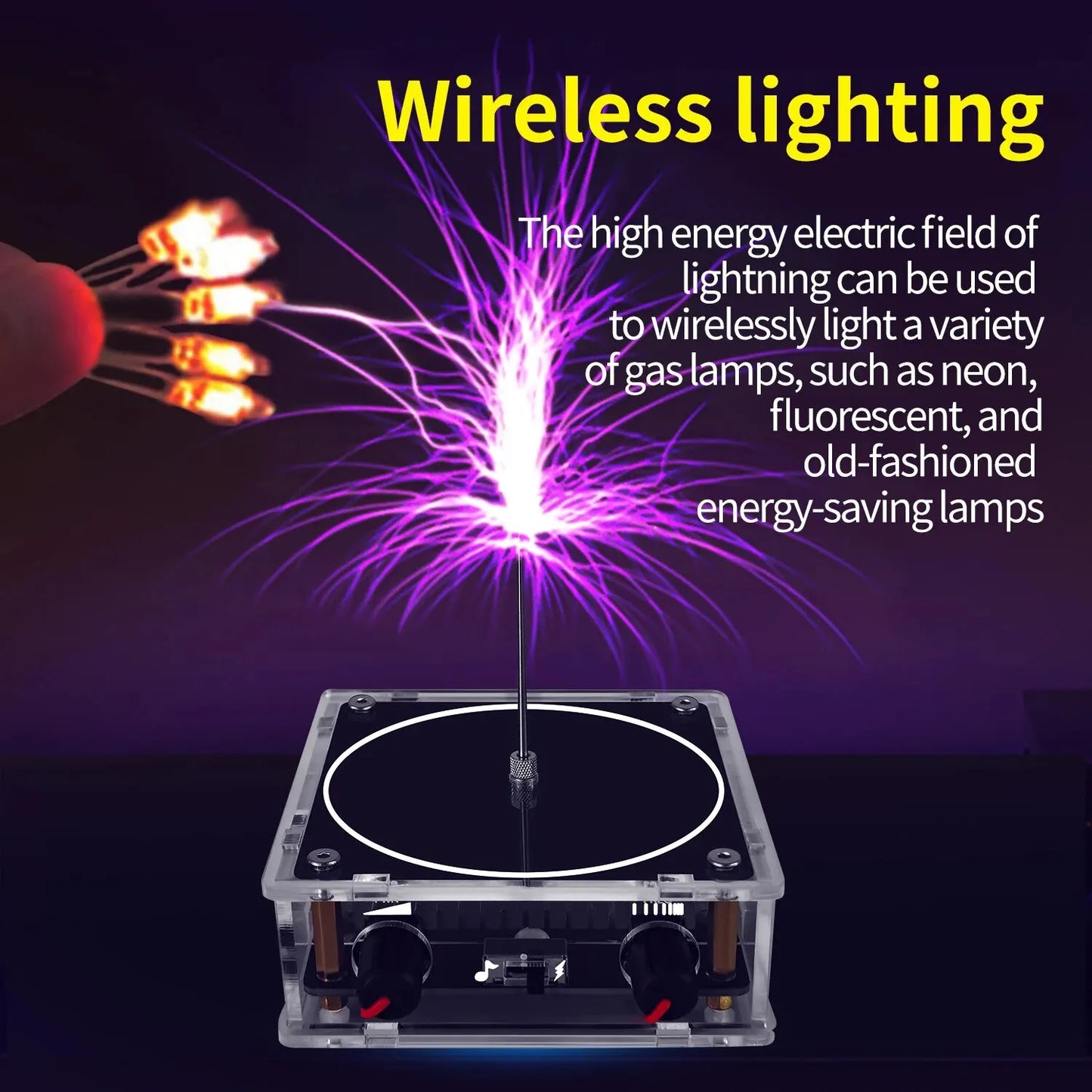 Music Tesla Coil Bluetooth/AUX – Dual Mode Music Box with Touchable Artificial Lightning, Audio Input for Science Experiments