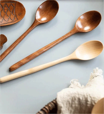 5/6PCS Nanmu Wooden Spoon Set – Japanese Style Kitchen Utensils, Tableware Cutlery for Festival & Dinnerware Gift