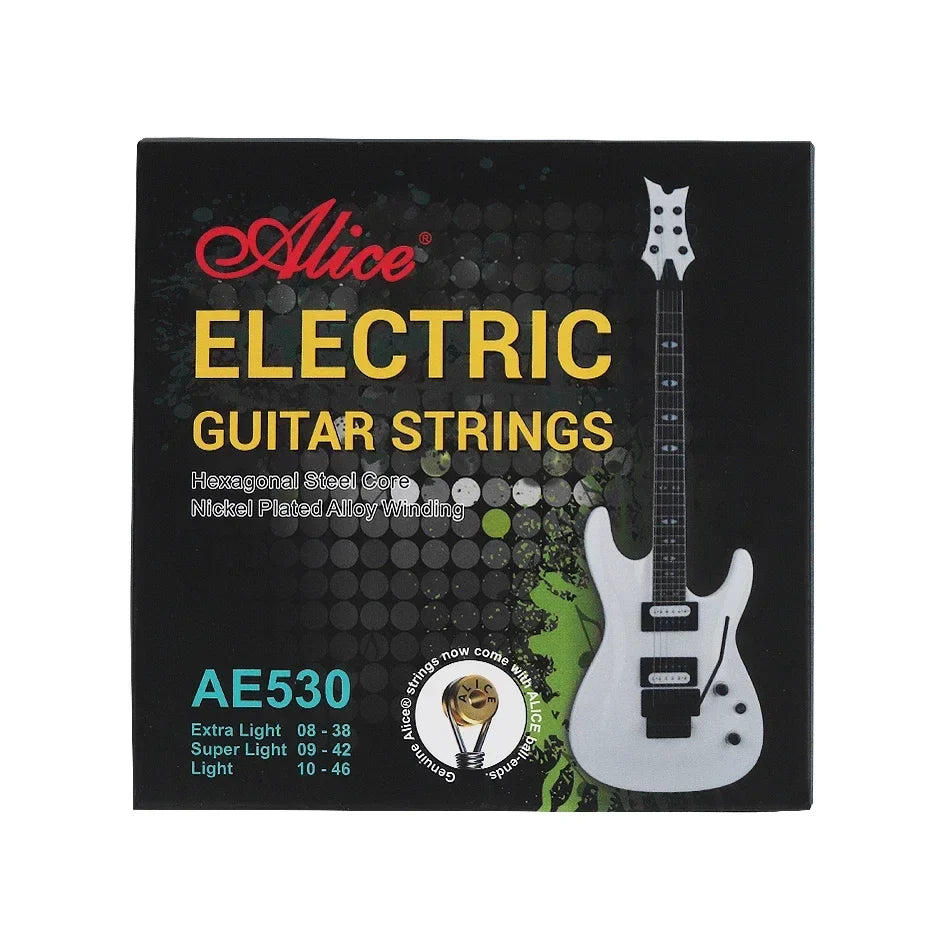Alice AE530 Electric Guitar Strings — Hexagonal Steel Core, Nickel-Plated Alloy Wound (008-038 / 009-042 / 010-046) Practice Set