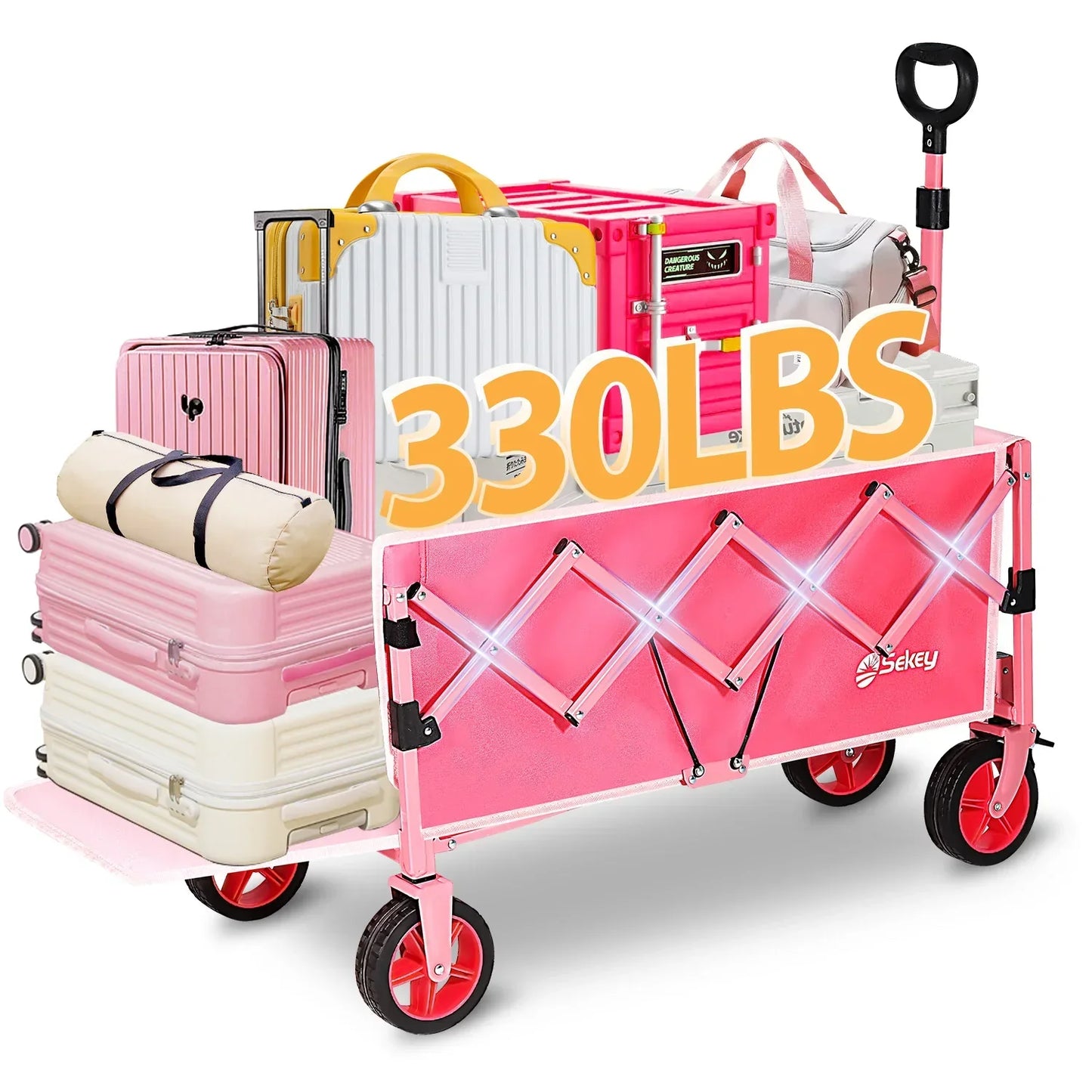 52" Folding Collapsible Wagon Cart — Heavy-Duty Lightweight Utility Cart with 330LB Capacity
