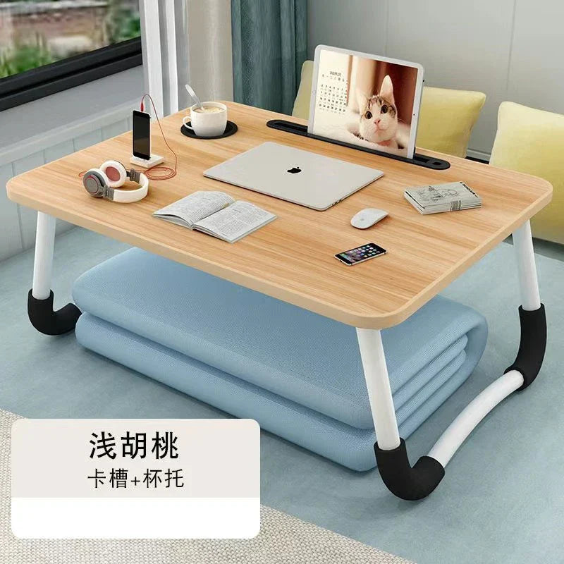 Foldable Laptop Desk for Bed & Sofa – Portable Lap Table with Cup, Book Holder, Drawer, and USB Slot