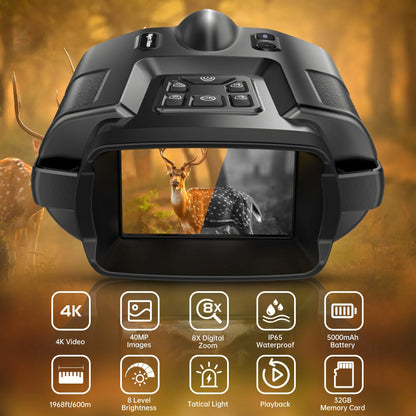 4K Night Vision Binoculars with 8X Digital Zoom – 5000mAh Rechargeable Infrared Goggles for Hunting & Surveillance