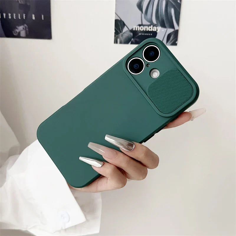 iPhone Slide Camera Lens Protector – Soft Silicone Shockproof Bumper Case for iPhone 7-16