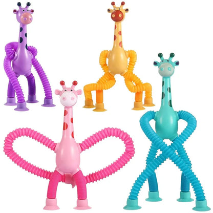 Christmas Suction Cup Pop Tubes: Telescopic Giraffe Fidget Sensory Toy - Stress Relief Bellows Anti-Stress Squeeze Toy for Children