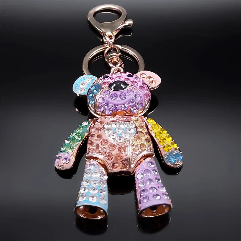 Colorful Crystal Bear Keychain - Cute Rhinestone Alloy Bag Charm & Fashion Keyring