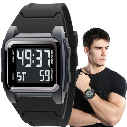 YIKAZE Men's Digital Sport Watch – 50M Waterproof Retro Multifunction Military LED Alarm Wristwatch Gift