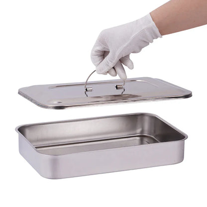 Stainless Steel Dental Instrument Tray with Lid – Medical Sterilization & Disinfection Container for Surgical Tools