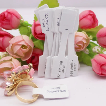 100PCS Multi-Style Ring Price Labels — White & Kraft Jewelry Tag Stickers 6×1.2cm
