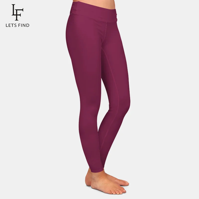 LETSFIND Women’s High Waist Full Leggings – Solid Colors, Black/Blue/Grey/Wine Red, High Elasticity & Comfort Fit