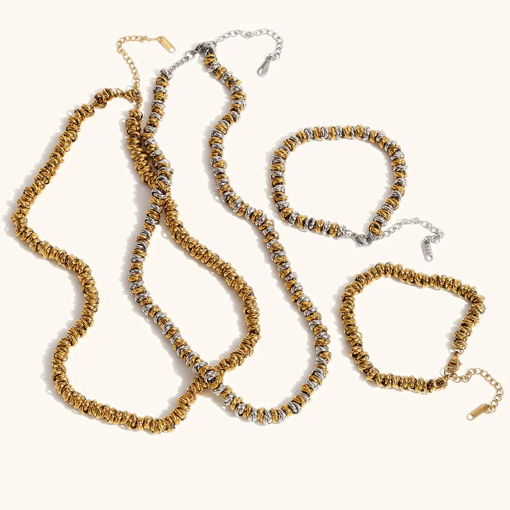 La.Muses Dual Tone Gold & Silver Bead Necklace – Waterproof Stainless Steel Chain Jewelry Gift for Women