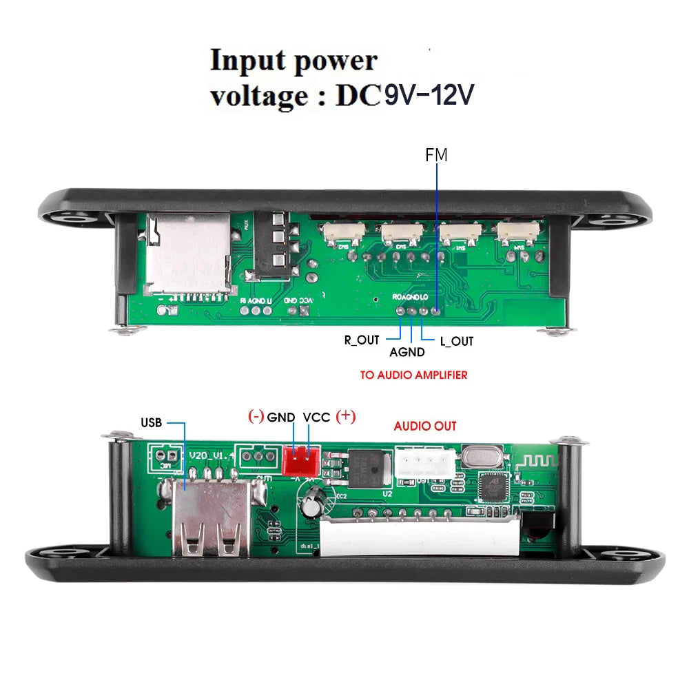 KEBIDU 9V/12V Car Radio Stereo MP3 Decoder Board - Bluetooth Wireless MP3 Player with USB, TF, and Remote Control