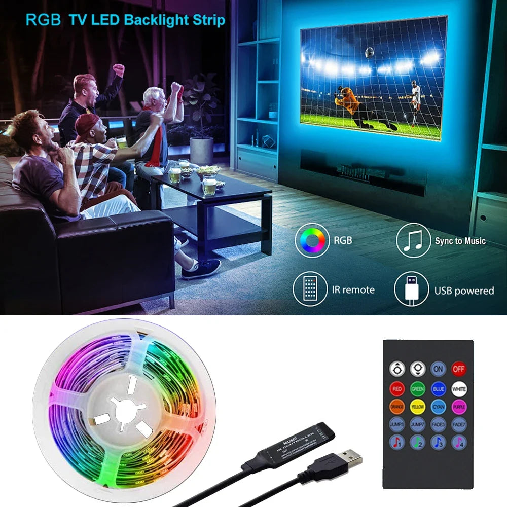 TV Backlight RGB LED Strip Light - Music Sync USB Powered for TV, Mirror & PC