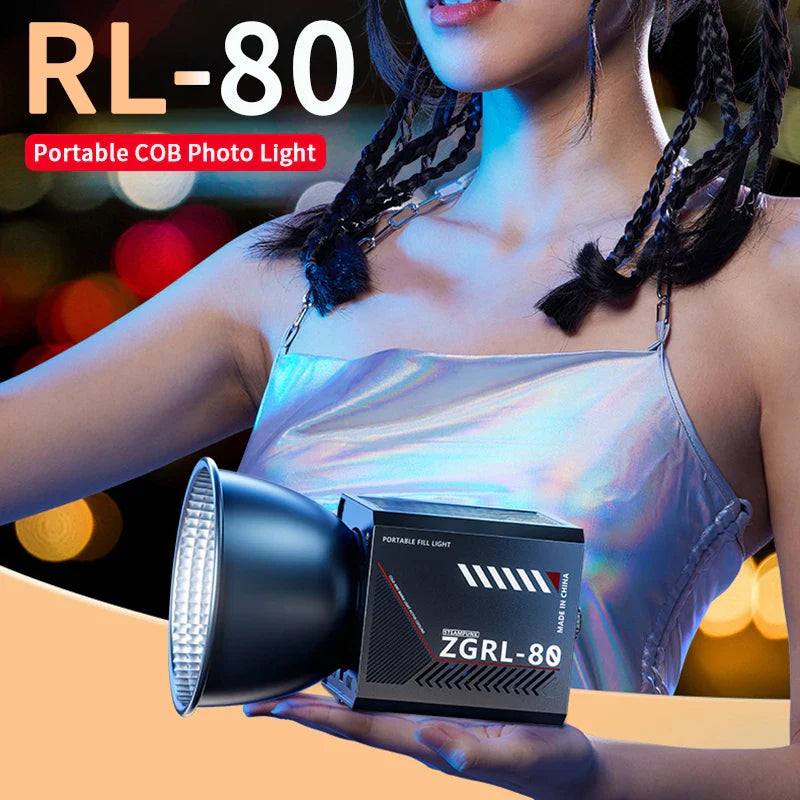 60W Pro Portable LED Video Light – COB Bi-Color Photography Light (2800K-7500K) for Livestreaming, Handheld Outdoor Shooting