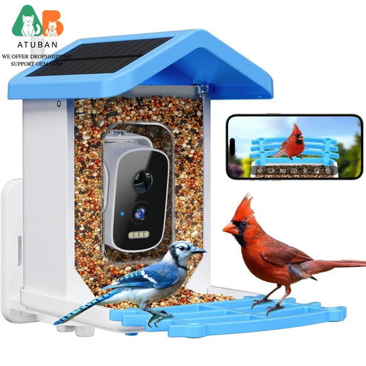 ATUBAN Smart Bird Feeder with Camera – Solar-Powered 2.5K HD Video Birdhouse with AI Species Identification