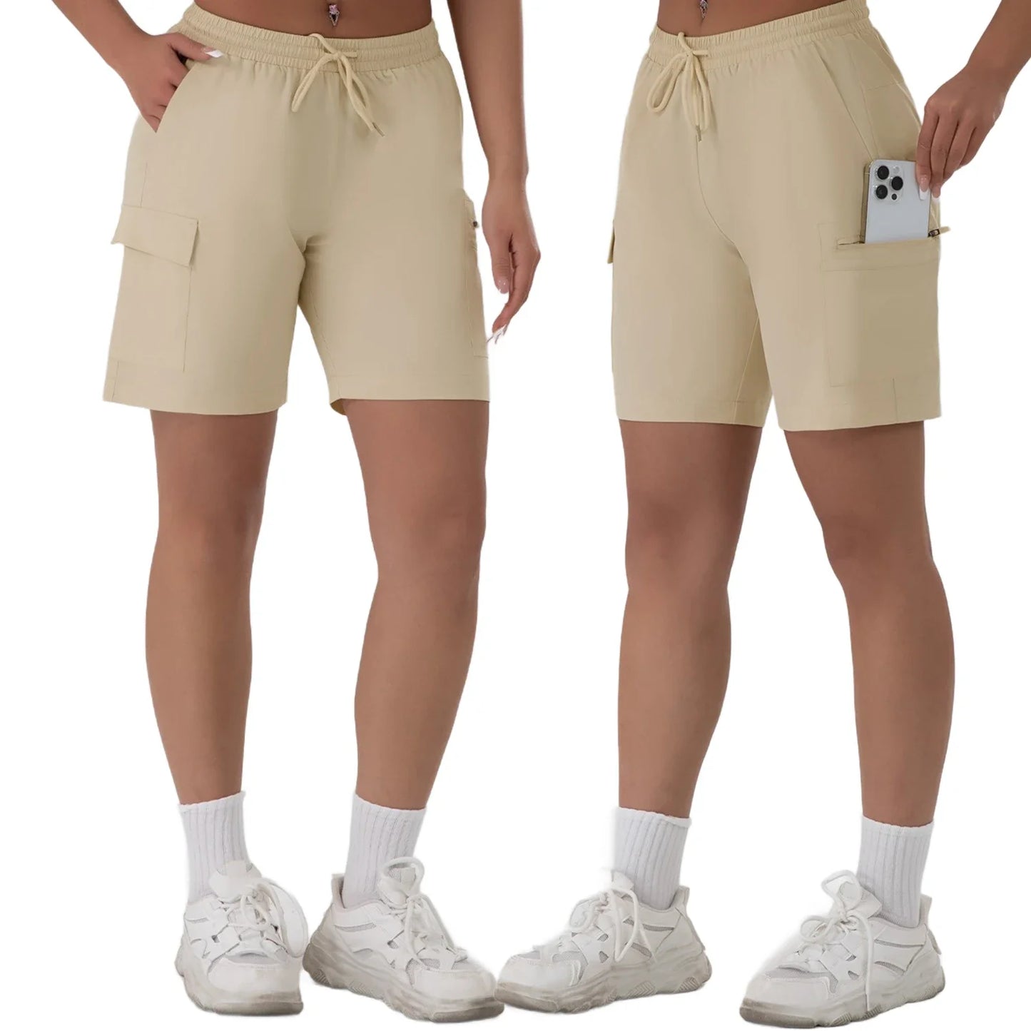 Women’s Lightweight Cargo Shorts - Loose Quick-Dry Outdoor Hiking Shorts with 4 Utility Pockets