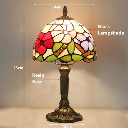 Retro Stained Glass Table Lamp – Colorful E27 Art Lampshade, Mediterranean Baroque Style Bedside Bedroom Décor Light