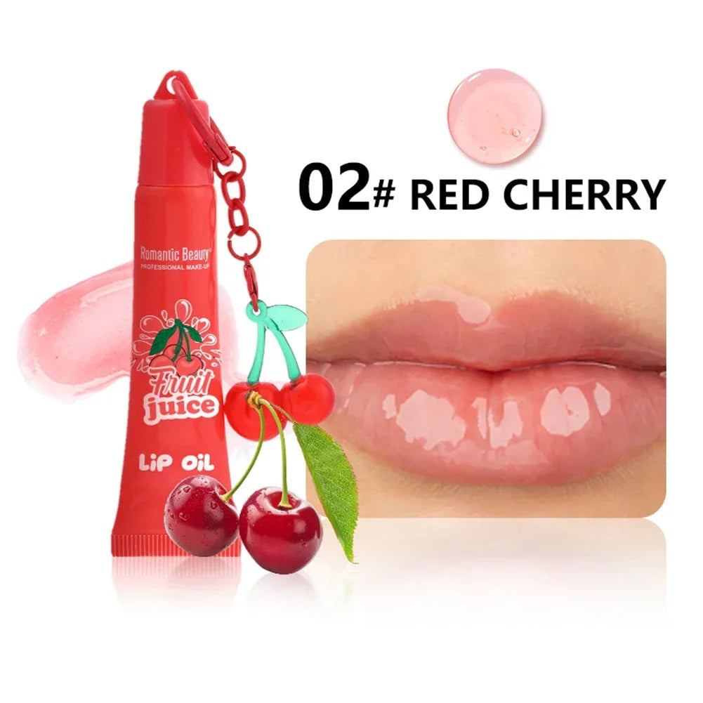 Women’s Fruit Flavor Lip Oil with Keychain – Moisturizing Nourishing Portable Lip Gloss Lip Glaze