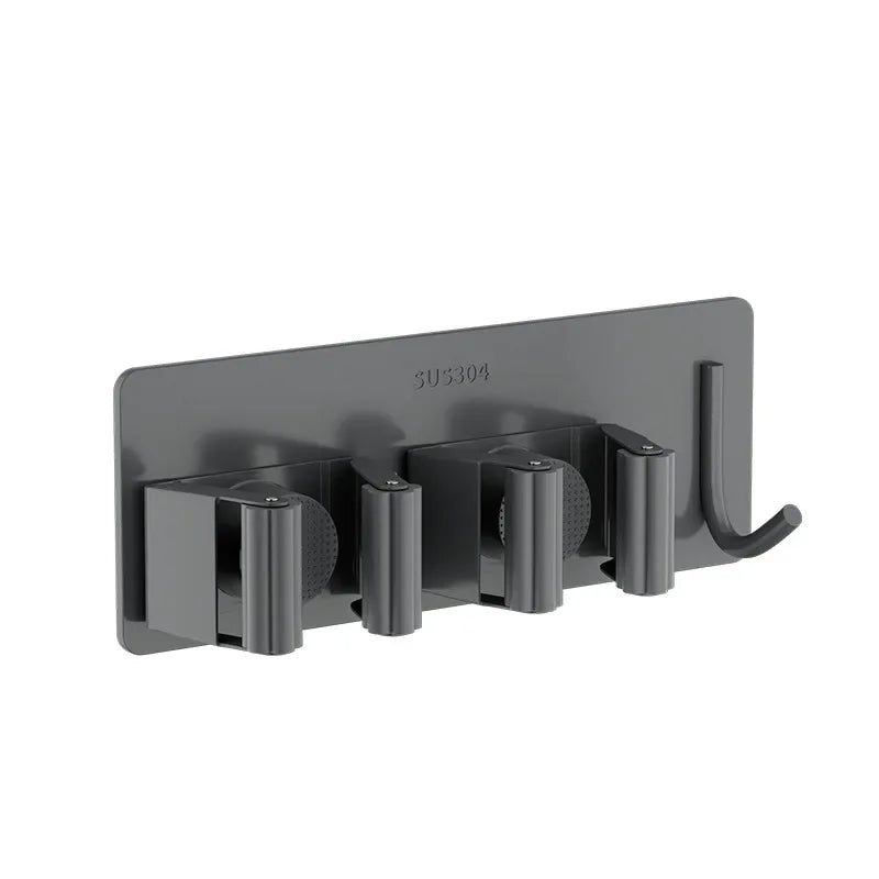 Non-Perforated Stainless Steel Mop Holder — Wall-Mounted Broom & Mop Clamp Hook for Bathroom & Door Storage