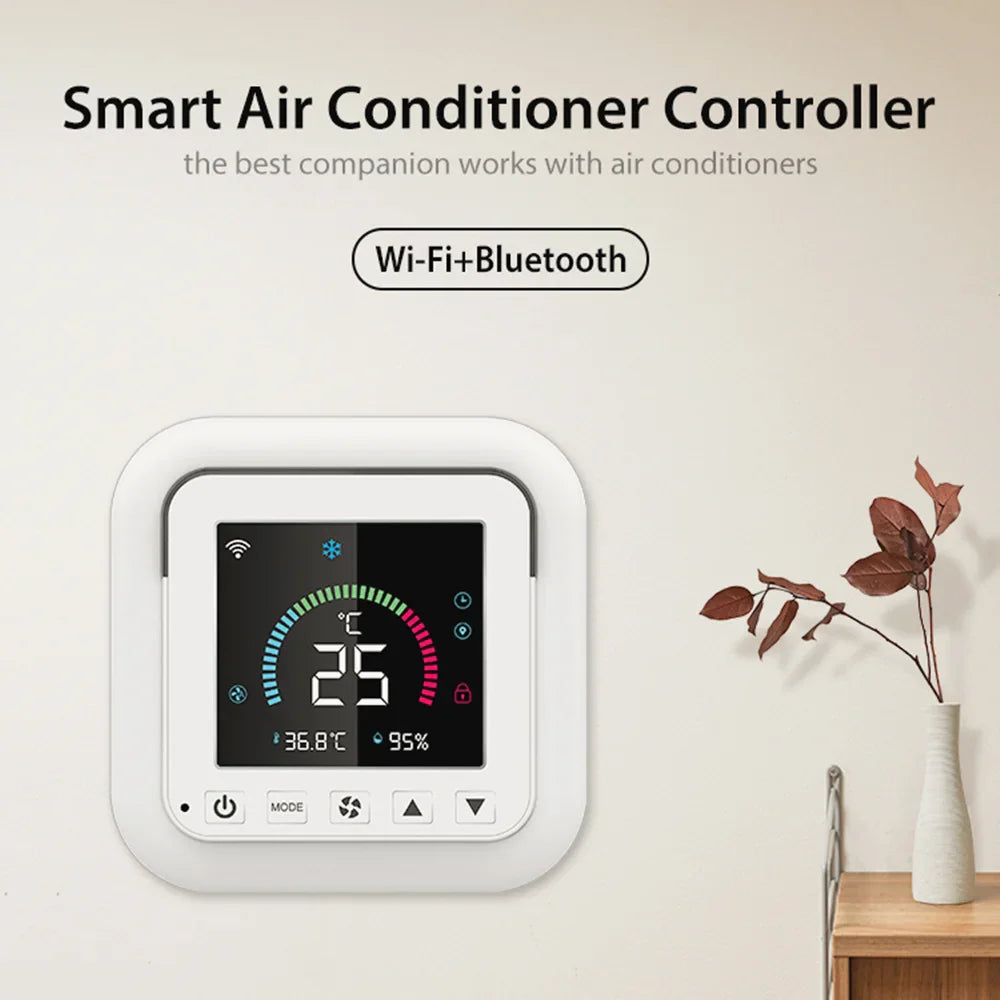 Tuya WiFi Smart Thermostat – IR Air Conditioner Remote with Temperature & Humidity Sensor, LCD Touch Screen, Google Home & Alexa Compatible