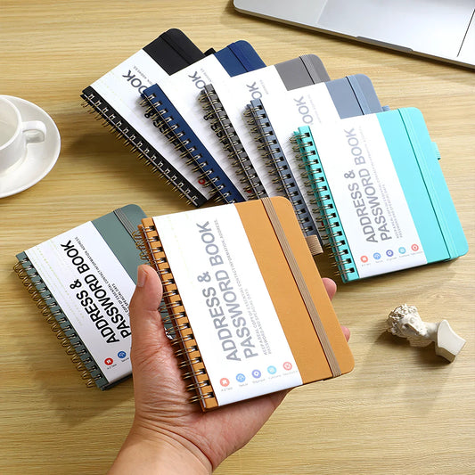 A6 Password Book with PP Coil – English Address & Password Organizer, Thick Horizontal Notebook for Office Use
