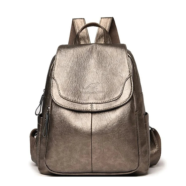 Women’s Large Capacity Leather Bookbag Rucksack - High-Quality Vintage Backpack, School and Travel Purse