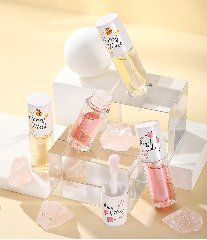 Peach Milk Honey Lip Oil – Moisturizing Lip Gloss, Fades Lip Lines with Big Brush Head