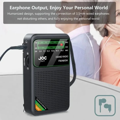 Portable AM/FM/SW Pocket Radio — Mini Receiver with Rechargeable Battery, Good Reception & Wired Earphone Support