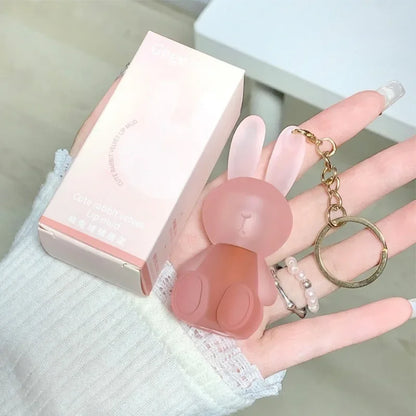 Summer Cute Rabbit Matte Velvet Lip Glaze: Lovely Bunny Keychain Lip Mud Lipstick - Pink Red Lip Gloss Tint Cosmetic