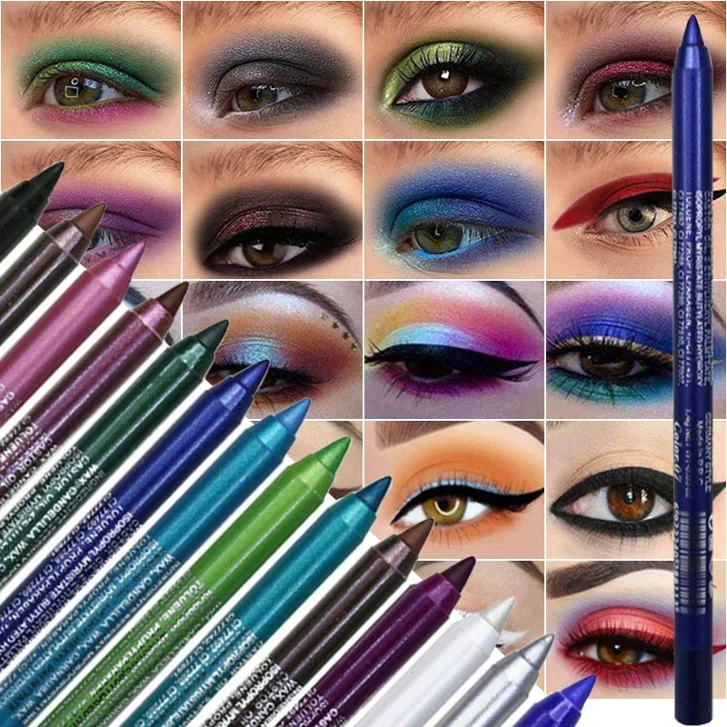 14-Color Waterproof Eyeliner Pencil – Long-Lasting Smokey Punk Style High-Pigment Shimmer Eyeshadow Stick