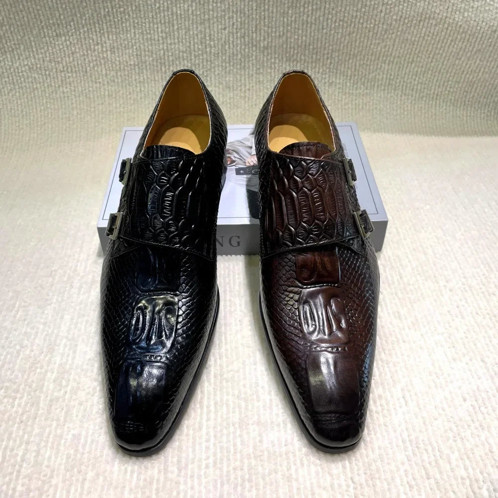 Men’s Genuine Leather Oxford Shoes - Italian-Style Crocodile Pattern Formal Office, Party and Wedding Dress Shoes