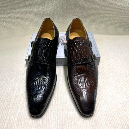 Men’s Genuine Leather Oxford Shoes - Italian-Style Crocodile Pattern Formal Office, Party and Wedding Dress Shoes