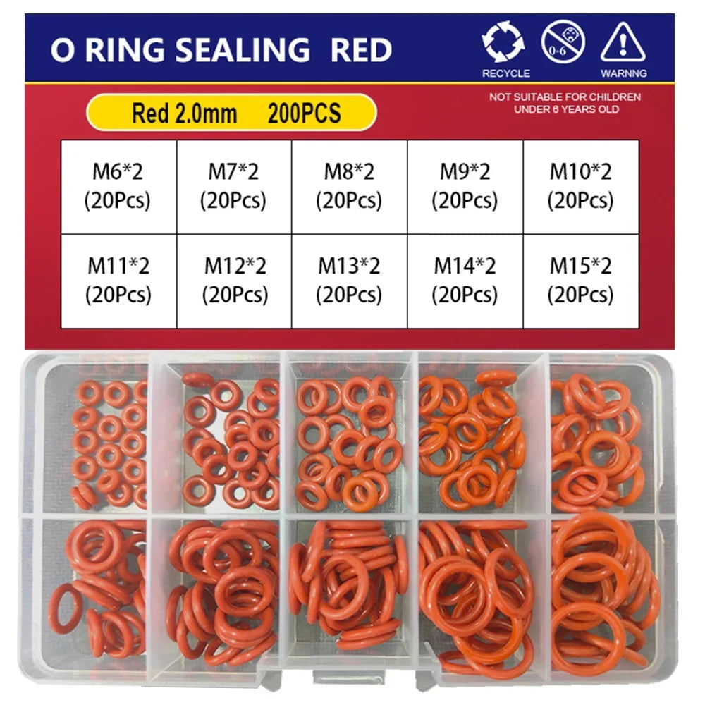 Silicone O-Ring Sealing Washer Kit – Red VMQ High Temp Oil Resistant Plumbing Gasket Assortment (CS 1–3.1 Sizes)