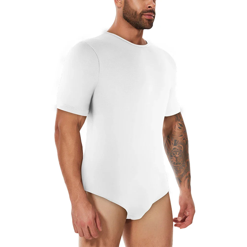Men’s Short Sleeve Full-Body Shaper Bodysuit – Tummy Control Romper Pajamas, Waist Trainer Slimming Shapewear Undershirt