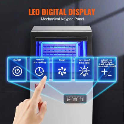 VEVOR Commercial Ice Maker – 100LB/24H, 45 Ice Cubes in 12-15 Mins, Freestanding with LED Display