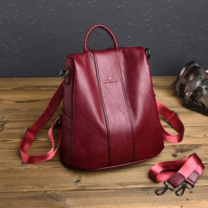 Anti-Theft Leather Backpack for Women - Vintage Shoulder Bag, High Capacity Travel and School Backpack, Mochila Feminina