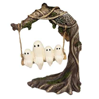 Halloween White Ghost Sculptures — Funny Swinging Tree Ornaments for Tabletop Centerpiece Decor