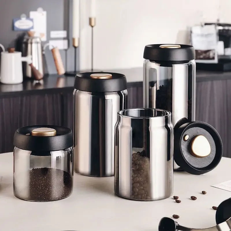 Coffee Bean Vacuum Sealed Glass Jar — Light-Proof, Airtight Container for Food, Grains, Candy & Moisture-Proof Storage