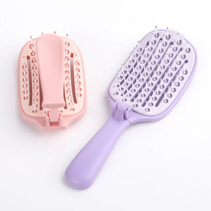 Self Cleaning Foldable Hair Brush with Anti-Static Massage Comb for Women and Home Salon Use