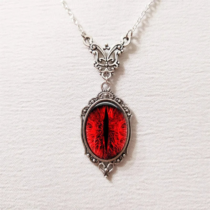 Gothic Vampire Blood Drop Necklace — Vintage Purple & Red Bat Eye Pendant, Witch Jewelry Accessory Gift for Women
