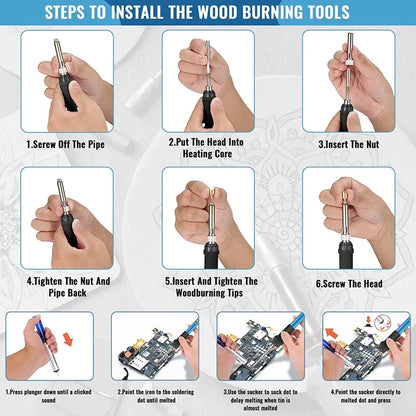 Wood Burning Pyrography Pen Kit – Adjustable Temperature Electric Soldering & Embossing Tool, EU 60