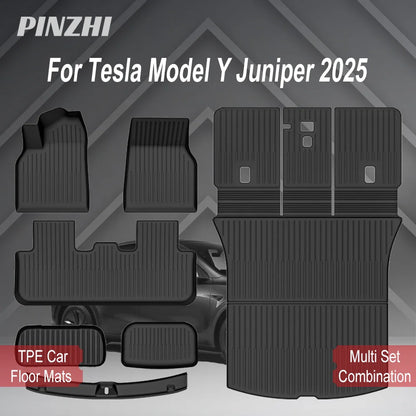 Tesla Model Y Juniper 2025+ TPE Floor Mats Set – Premium All-Weather Cargo & Trunk Liner, Wear-Resistant Car Interior Foot Protection Mats