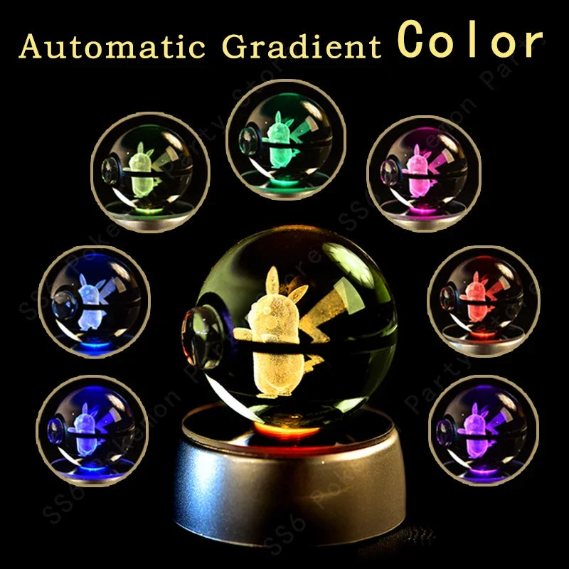 Pokémon Crystal Ball Night Light - 3D Pikachu Gengar Mewtwo Glass Lamp Statue Kids Birthday Gift
