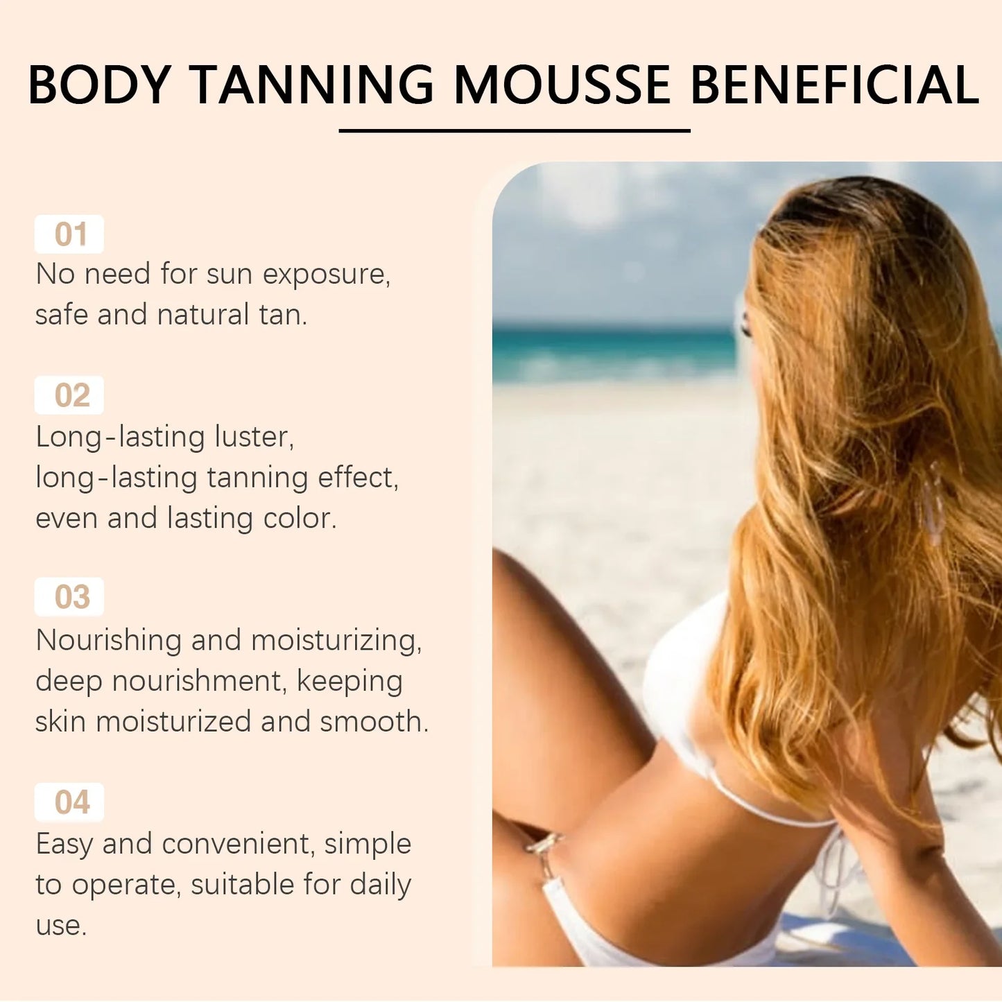 Body Self Tanning Mousse — Quick Natural Bronze Tan Foam for Face & Body, Sunless Fake Tan Bronzer