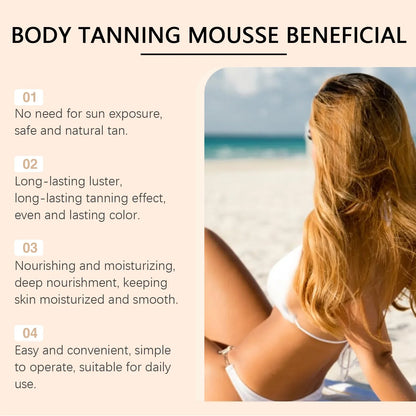 Body Self Tanning Mousse — Quick Natural Bronze Tan Foam for Face & Body, Sunless Fake Tan Bronzer